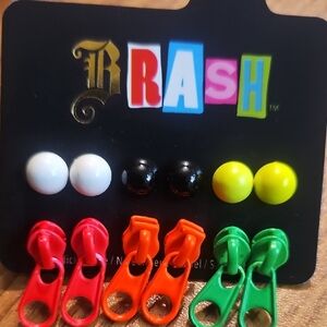 Brash NWT Multicolor Zipper & Ball Earrings